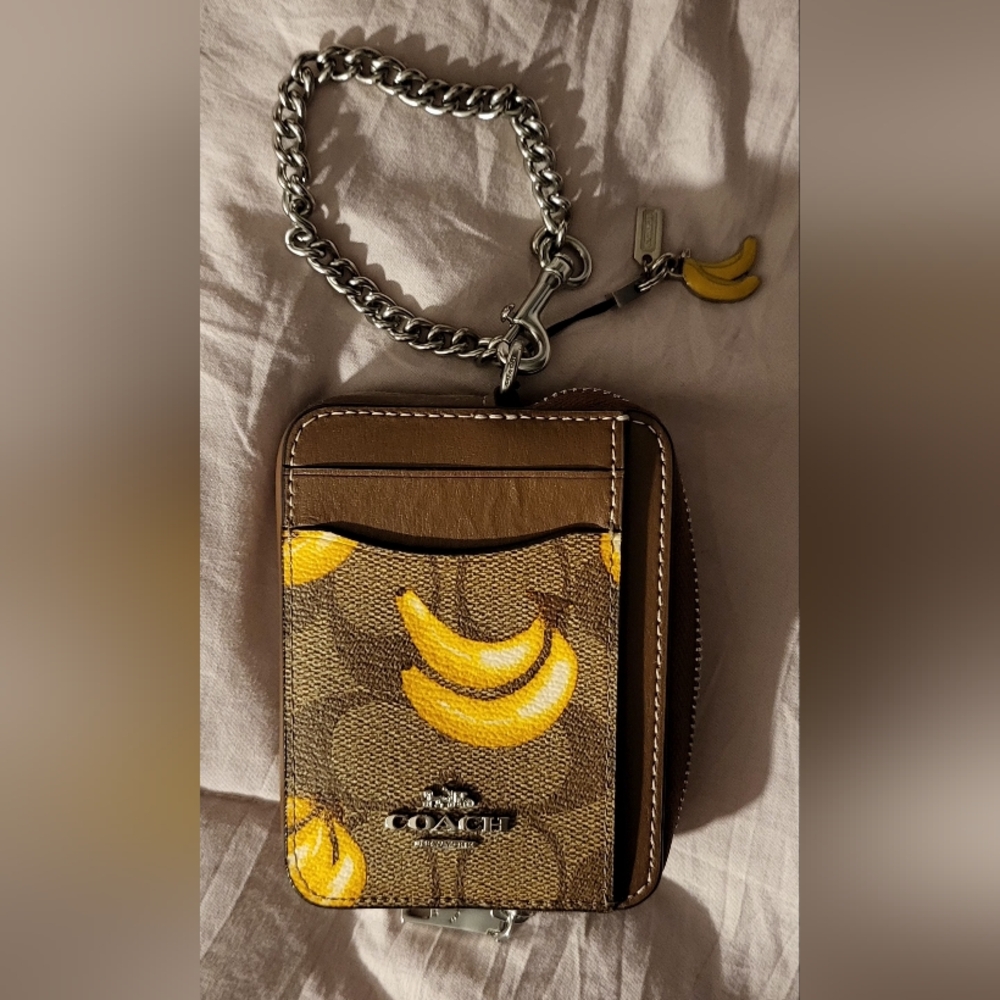 COACH Zip Card Case In Banana Print On Signature Canvas With Charm